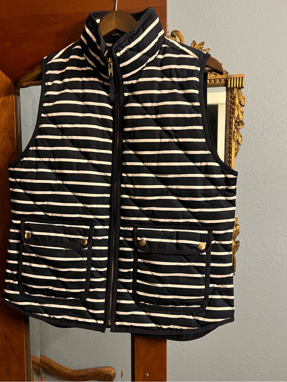 J. Crew Navy and White Striped Quilted Vest